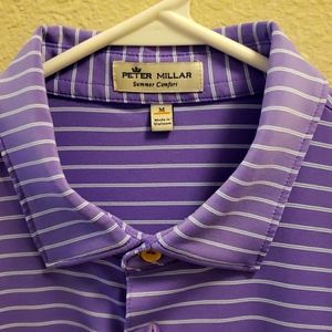 Peter Millar Summer Comfort M, purple & thin white stripes, RYJ Golf Trail logo